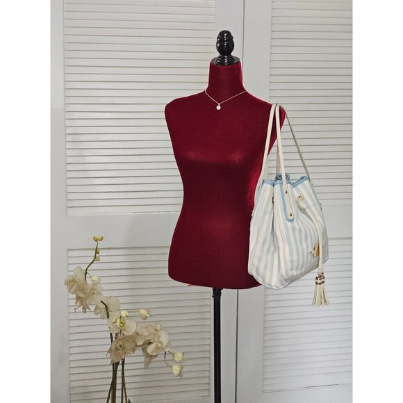 J. Pot Women's Light Blue Canvas Casual Striped Handbag Size Medium 2056 - Picture 5 of 14